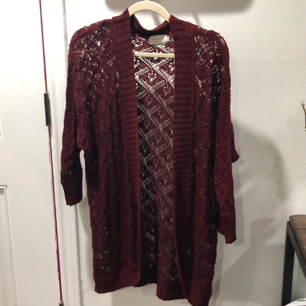 Maroon Crocheted Cardigan
